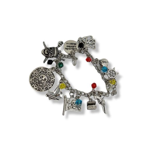 Pirate charm crystal and coin skull and crossbones Kraken bracelet 7" with 2" - Picture 1 of 4